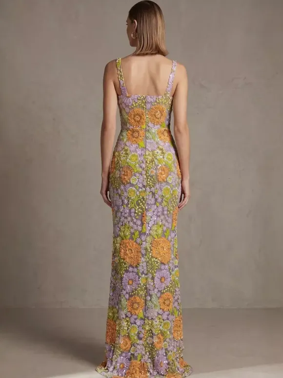 Prom Dress Ball Gown Square Neck Lace Floor-Length Flowers Social Evening Party Dresses