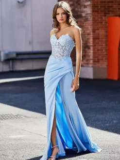 Prom Dress Ball Gown Strapless Lace Sleeveless Applique Pageant Dresses