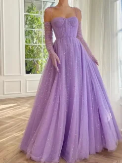 Prom Dress Ball Gown Sweetheart Neck Cold Shoulder Tulle Sequins Party Dresses