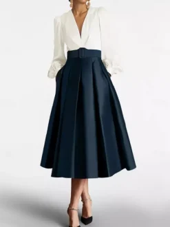 Prom Dress Ball Gown V-Neck Satin Fabric Long Sleeves Sash Pageant Dresses