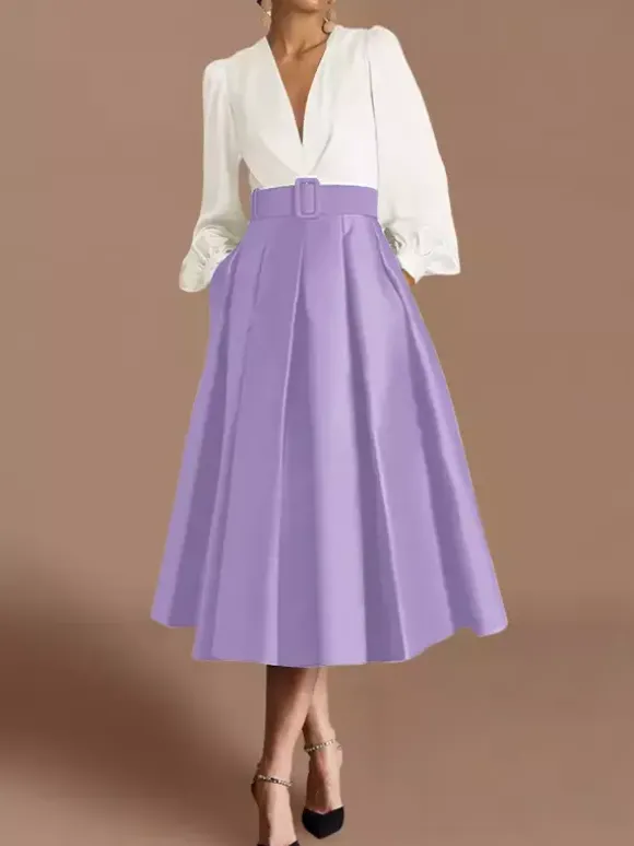 Prom Dress Ball Gown V-Neck Satin Fabric Long Sleeves Sash Pageant Dresses