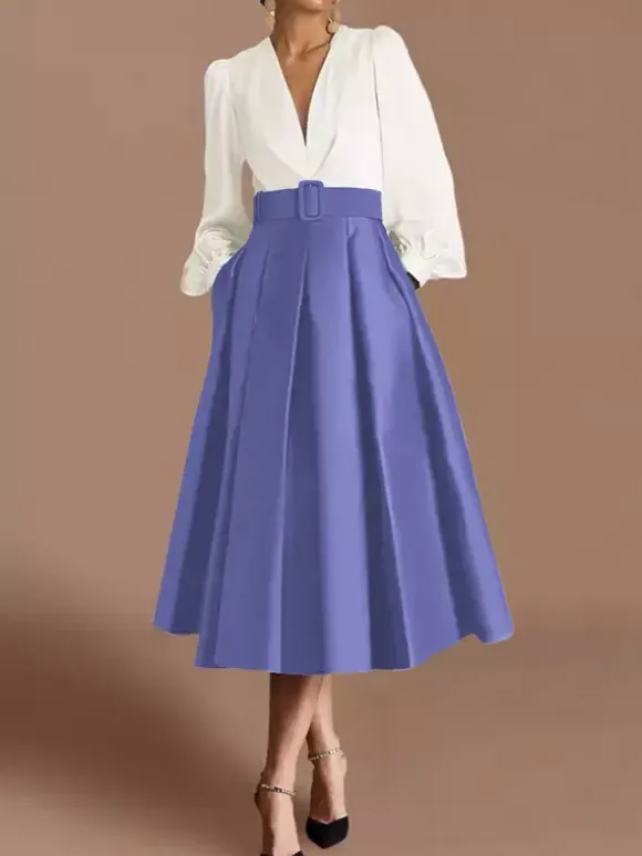 Prom Dress Ball Gown V-Neck Satin Fabric Long Sleeves Sash Pageant Dresses