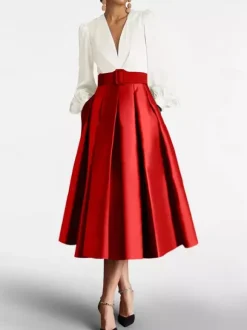 Prom Dress Ball Gown V-Neck Satin Fabric Long Sleeves Sash Pageant Dresses