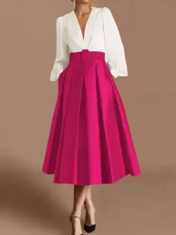 Prom Dress Ball Gown V-Neck Satin Fabric Long Sleeves Sash Pageant Dresses