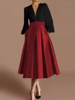 Prom Dress Ball Gown V-Neck Satin Fabric Long Sleeves Sash Pageant Dresses