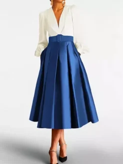 Prom Dress Ball Gown V-Neck Satin Fabric Long Sleeves Sash Pageant Dresses