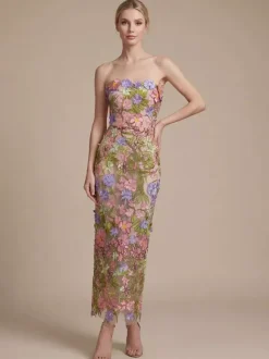 Prom Dress Evening Dress Ball Gown Strapless Tulle Ankle-Length Flowers Social Pageant Dresses