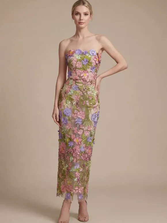 Prom Dress Evening Dress Ball Gown Strapless Tulle Ankle-Length Flowers Social Pageant Dresses
