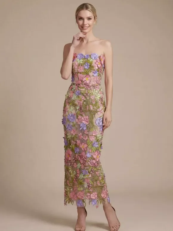 Prom Dress Evening Dress Ball Gown Strapless Tulle Ankle-Length Flowers Social Pageant Dresses