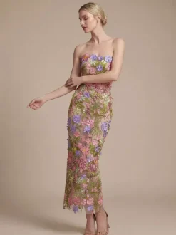 Prom Dress Evening Dress Ball Gown Strapless Tulle Ankle-Length Flowers Social Pageant Dresses