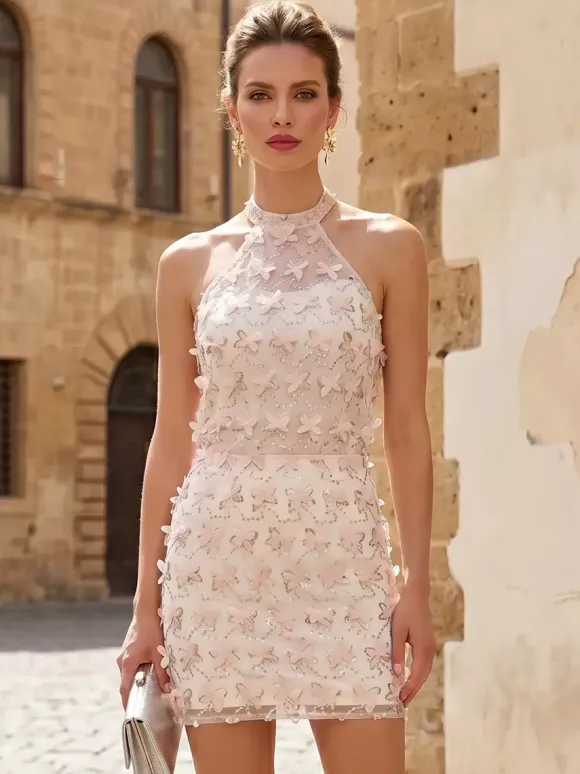 Prom Dress Evening Dress Short Illusion Neckline Short Sleeveless Zipper Lace Lace Formal Party Dresses