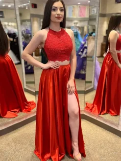 Prom Dress Halter Two-piece Sleeveless Lace Party Dresses