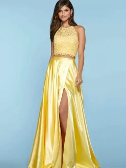 Prom Dress Halter Two-piece Sleeveless Lace Party Dresses