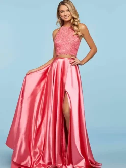 Prom Dress Halter Two-piece Sleeveless Lace Party Dresses