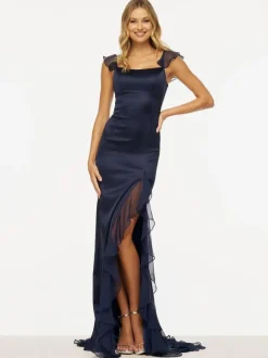 Prom Dress Mermaid Jewel Neck Sweep Sleeveless Zipper Pleated Chiffon Formal Dinner Dresses