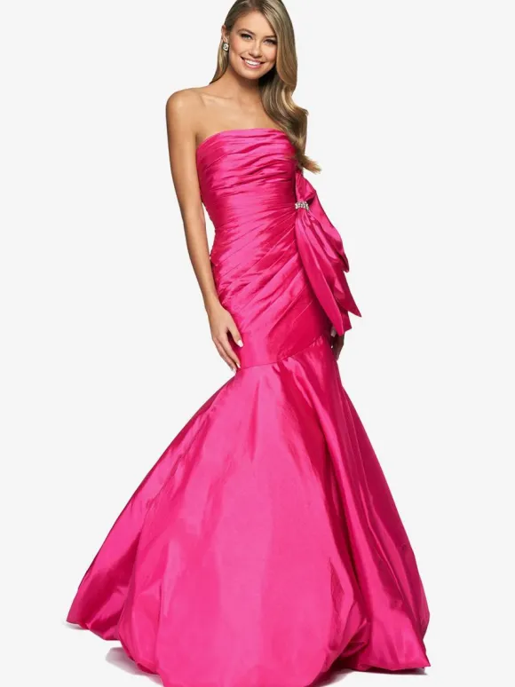 Prom Dress Mermaid Strapless Taffeta Floor-Length Pleated Formal Evening Dresses