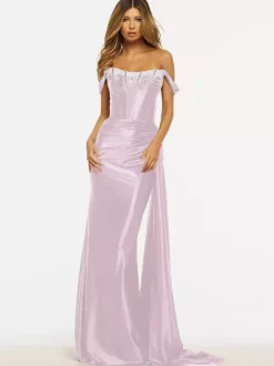 Prom Dress Mermaid Strapless Sweep Sleeveless Zipper Satin Fabric Formal Dinner Dresses