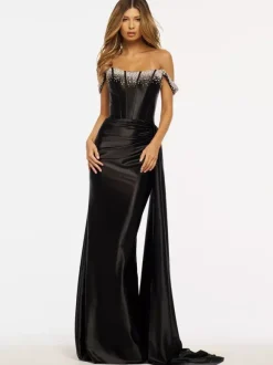 Prom Dress Mermaid Strapless Sweep Sleeveless Zipper Satin Fabric Formal Dinner Dresses