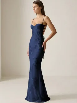 Prom Dress Mermaid Sweetheart Neck Sleeveless Lace-up Flowers Lace Formal Party Dresses