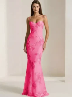 Prom Dress Mermaid Sweetheart Neck Sleeveless Lace-up Flowers Lace Formal Party Dresses