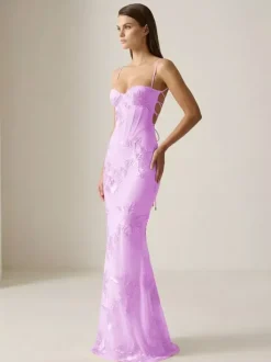 Prom Dress Mermaid Sweetheart Neck Sleeveless Lace-up Flowers Lace Formal Party Dresses