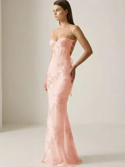 Prom Dress Mermaid Sweetheart Neck Sleeveless Lace-up Flowers Lace Formal Party Dresses