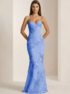 Prom Dress Mermaid Sweetheart Neck Sleeveless Lace-up Flowers Lace Formal Party Dresses