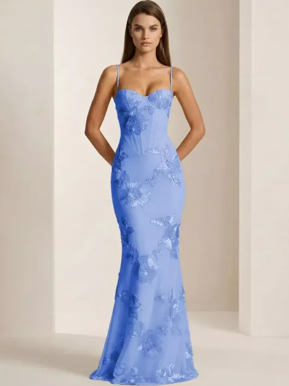 Prom Dress Mermaid Sweetheart Neck Sleeveless Lace-up Flowers Lace Formal Party Dresses