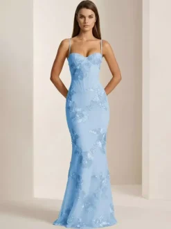 Prom Dress Mermaid Sweetheart Neck Sleeveless Lace-up Flowers Lace Formal Party Dresses