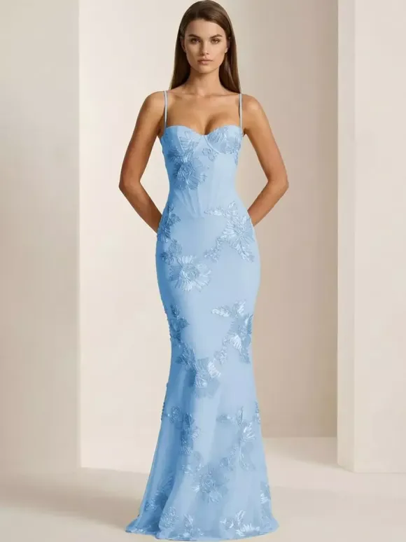 Prom Dress Mermaid Sweetheart Neck Sleeveless Lace-up Flowers Lace Formal Party Dresses