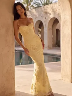 Prom Dress Mermaid Sweetheart Neck Sleeveless Lace-up Flowers Lace Formal Party Dresses