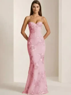 Prom Dress Mermaid Sweetheart Neck Sleeveless Lace-up Flowers Lace Formal Party Dresses