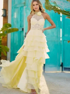 Prom Dress Satin Fabric High Collar Sleeveless Pleated Party Dresses