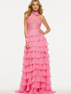 Prom Dress Satin Fabric High Collar Sleeveless Pleated Party Dresses