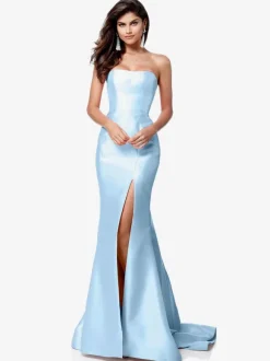 Prom Dress Satin Fabric Strapless Mermaid Sleeveless Split Front Party Dresses
