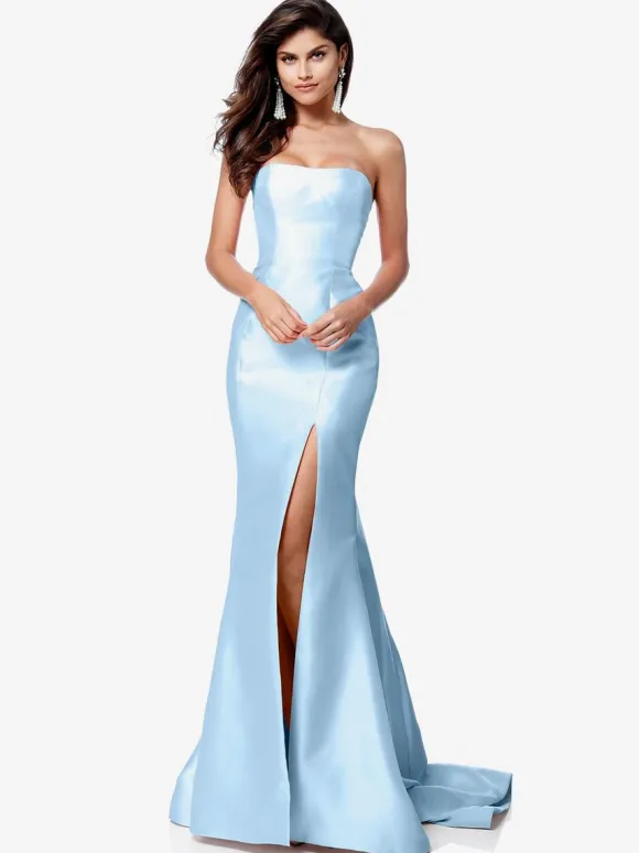 Prom Dress Satin Fabric Strapless Mermaid Sleeveless Split Front Party Dresses