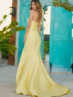 Prom Dress Satin Fabric Strapless Mermaid Sleeveless Split Front Party Dresses