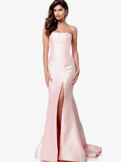 Prom Dress Satin Fabric Strapless Mermaid Sleeveless Split Front Party Dresses