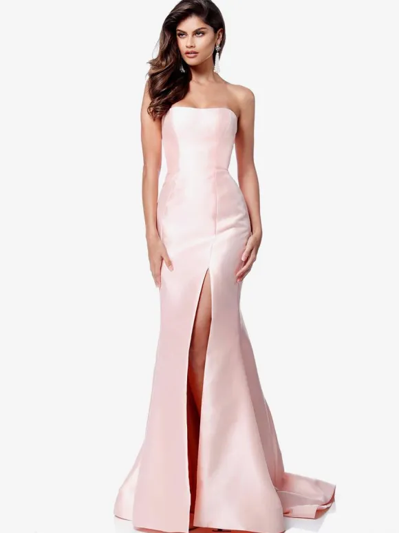 Prom Dress Satin Fabric Strapless Mermaid Sleeveless Split Front Party Dresses