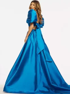 Prom Dress Taffeta Sweetheart Neck Ball Gown Short Sleeves Split Front Party Dresses
