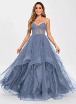 Prom Dress Tulle V-Neck Princess Silhouette Sleeveless Wedding Guest Dresses