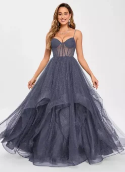 Prom Dress Tulle V-Neck Princess Silhouette Sleeveless Wedding Guest Dresses