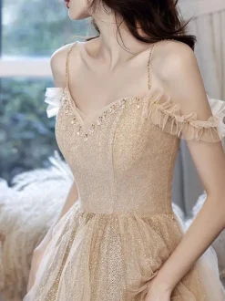 Prom Dress A-Line Bateau Neck Sequined Sleeveless Party Dresses