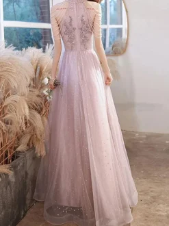 Prom Dress A-Line Halter Lace Sleeveless Pageant Dresses
