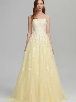 Prom Dress A-Line Square Neck Lace Sleeveless Lace Wedding Guest Dresses