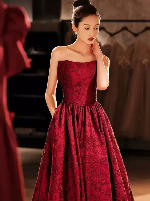 Prom Dress 2026 A-Line Strapless Jacquard Floor-Length Embroidered Pageant Dresses Free Customization