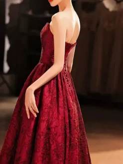 Prom Dress 2026 A-Line Strapless Jacquard Floor-Length Embroidered Pageant Dresses Free Customization