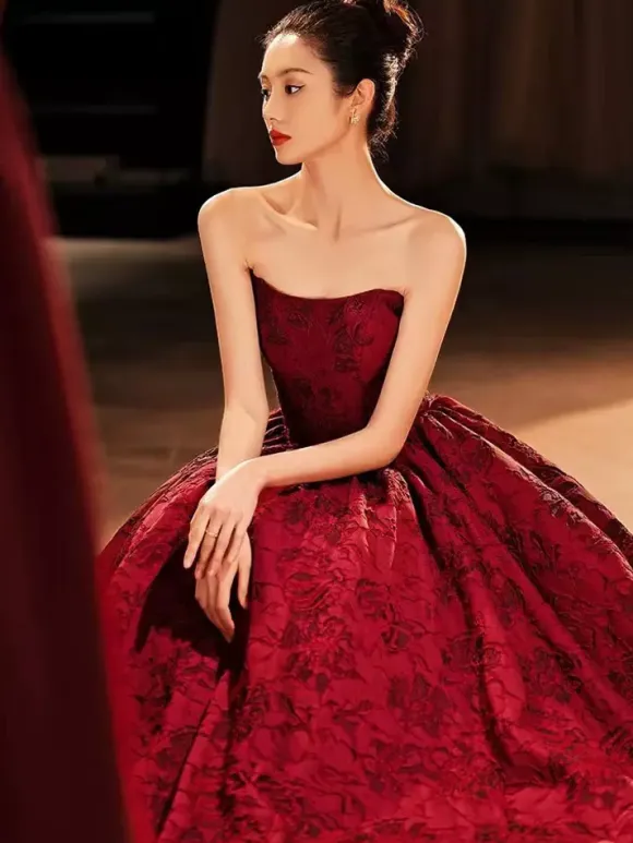 Prom Dress 2026 A-Line Strapless Jacquard Floor-Length Embroidered Pageant Dresses Free Customization
