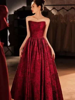Prom Dress 2026 A-Line Strapless Jacquard Floor-Length Embroidered Pageant Dresses Free Customization