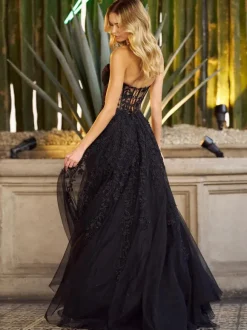 Prom Dress A-Line Sweetheart Neck Tulle Sleeveless Lace Party Dresses